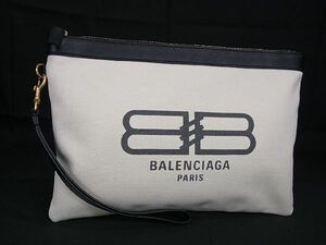 1円 ■美品■ BALENCIAGA バレンシアガ レザー×キャンバス クラッチバッグ メンズ レディース ブラック系×アイボリー系 AR8494