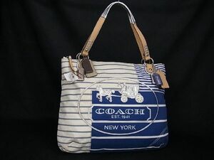 1円 ■美品■ COACH コーチ 19618 ポピー キャンバス パッチワークロッカー トートバッグ キャンバスバック ホワイト系×ブルー系 BG0707