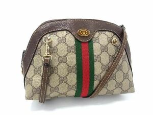 1円 GUCCI グッチ オールドグッチ ヴィンテージ シェリーライン GG柄 PVC×レザー クロスボディ ショルダーバッグ ブラウン系 AQ8694