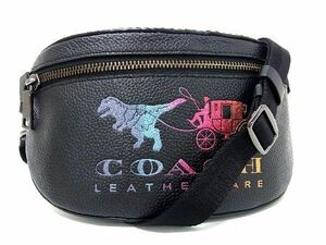 1円 ■新品同様■ COACH コーチ 72688 レキシー キャリッジ レザー ダイナソー 恐竜 ウエストバッグ ウエストポーチ ブラック系 AU0811