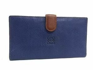 1円 ■美品■ LOEWE ロエベ アナグラム レザー 二つ折り 長財布 ウォレット 小銭入れ 札入れ ブルー系×ブラウン系 BF3865