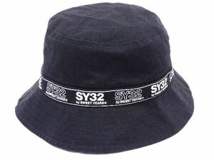 1円 ■極美品■ SY32 by SWEET YEARS エスワイ32 コットン100％ バケットハット 帽子 メンズ レディース ブラック系 AU1407