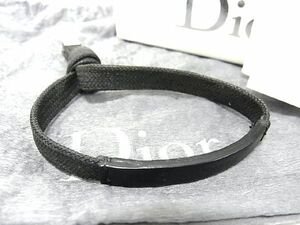 1円 ■美品■ DIOR HOMME ディオールオム レザー×キャンバス ブレスレット アクセサリー メンズ レディース ブラック系 AU2493