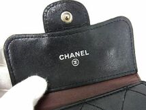 1円 CHANEL シャネル ココマーク ラムスキン マトラッセ 三つ折り 財布 ウォレット 小銭入れ 札入れ レディース ブラック系 AS4078_画像6