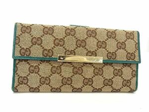 1円 GUCCI グッチ 112715 2888 GGキャンバス×レザー 二つ折り 長財布 ウォレット 小銭入れ 札入れ レディース メンズ ブラウン系 AS3839