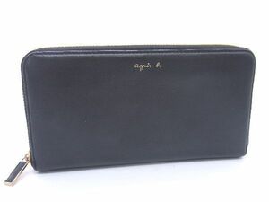 ■美品■ agnes b. アニエスベー レザー ラウンドファスナー 長財布 ウォレット 小銭入れ 札入れ レディース ブラック系 DD5652