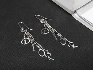 1円 ■新品同様■ ChristianDior クリスチャンディオール ラインストーン チェーン ピアス アクセサリー レディース シルバー系 AU1881