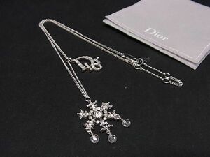 1円 ■極美品■ ChristianDior クリスチャンディオール ラインストーン スノーフレーク ネックレス アクセサリー シルバー系 AU1845