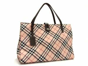 1円 ■美品■ BURBERRY バーバリーブルーレーベル ナイロンキャンバス チェック柄 ハンドバッグ トート レディース ピンク系 AU2538