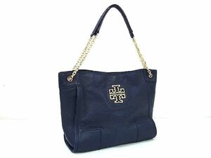 1円 ■美品■ TORY BURCH トリーバーチ レザー ショルダーバッグ トート 肩掛け レディース ネイビー系 AV0592