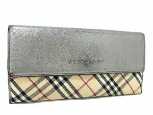 1円 BURBERRY バーバリー PVC 二つ折り 長財布 ウォレット 札入れ 小銭入れ レディース ベージュ系×シルバー系 AS4165