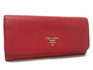 1円 PRADA プラダ サフィアーノレザー 二つ折り 長財布 ウォレット 札入れ 小銭入れ レディース メンズ レッド系 AS4164