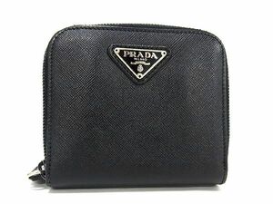 1円 ■極美品■ PRADA プラダ サフィアーノレザー 二つ折り 財布 ウォレット 札入れ 小銭入れ メンズ レディース ブラック系 AS4176