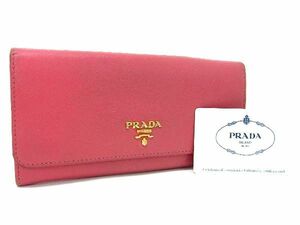 1円 ■美品■ PRADA プラダ 1M1132 サフィアーノレザー 二つ折り 長財布 ウォレット 札入れ 小銭入れ レディース ピンク系 AS4171