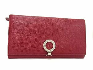 1円 ■美品■ BVLGARI ブルガリブルガリ レザー 二つ折り 長財布 ウォレット 札入れ 小銭入れ レディース ボルドー系 AS4059