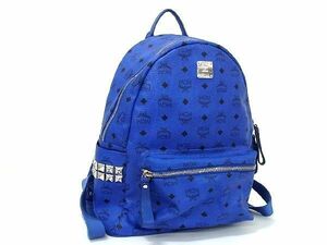 1円 ■美品■ MCM エムシーエム ヴィセトス柄 モノグラム レザー スタッズ リュックサック バックパック レディース ブルー系 AS4445