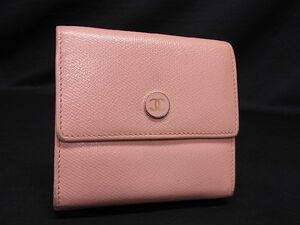 1円 CHANEL シャネル ココマーク ココボタン レザー 三つ折り 財布 ウォレット 小銭入れ 札入れ レディース ピンク系 AU2867