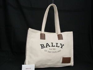 1円 ■美品■ BALLY バリー キャンバス トートバッグ ハンドバッグ ショルダー 肩掛け レディース メンズ アイボリー系 AV1168