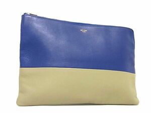 1円 ■美品■ CELINE セリーヌ レザー バイカラー ポーチ クラッチバッグ マルチケース レディース ブルー系×グレー系 AV1023