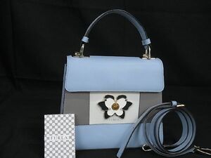 1円 ■美品■ FURLA フルラ F7540 レザー 2WAY ハンドバッグ ショルダー クロスボディ 肩掛けかばん 斜め掛け ライトブルー系 AV1430