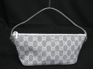 1円■美品■ GUCCI グッチ 039 1105 2123 GG柄 GGキャンバス×レザー ミニ ハンドバッグ アクセサリーポーチ グレー系×ホワイト系 AV1568