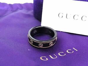 1円 ■極美品■ GUCCI グッチ アイコン 18K 750 18金×メタル リング 指輪 アクセサリー サイズ21 (約19号) ブラック系 AT1271