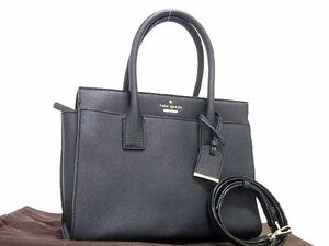 1円 ■美品■ kate spade ケイトスペード PXRU5957 キャンダス レザー 2WAY ハンドバッグ トート ショルダー 斜め掛け ブラック系 AV1196