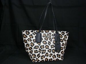 1円 COACH コーチ 33969 レザー レオパード ショルダーバッグ トートバッグ 肩掛け レディース ベージュ系×ブラック系 AQ8697