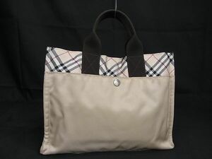 1円 ■美品■ BURBERRY バーバリーブルーレーベル ナイロン チェック柄 ハンドバッグ トートバッグ レディース ベージュ系 AU2792