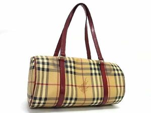 1円 BURBERRY バーバリー ノバチェック PVC×レザー ハンドバッグ トート レディース ブラウン系 AV1021