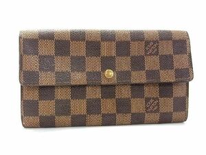 1円 LOUIS VUITTON ルイヴィトン N61725 ダミエ ポシェットポルトモネクレディ 二つ折り 長財布 ウォレット 札入れ ブラウン系 AQ9333