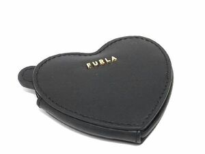 ■新品■未使用■ FURLA フルラ レザー ハート コンパクトミラー 鏡 手鏡 レディース ブラック系 DD3744