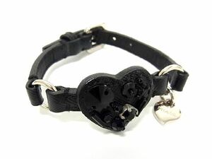 1円 ■極美品■ PRADA プラダ サフィアーノレザー ハート ビーズ ブレスレット アクセサリー レディース ブラック系 CB1306