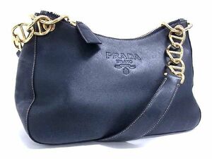 1円 PRADA プラダ レザー チェーン ワンハンドル ワンショルダーバッグ 肩掛けかばん レディース ブラック系 BG4992