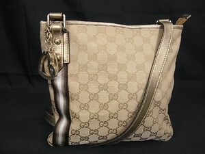 1円 GUCCI グッチ 144388 213317 GG柄 GGキャンバス×レザー クロスボディ ショルダーバッグ 斜め掛け レディース ベージュ系 AS4387