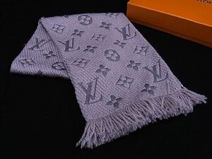 1円 ■美品■ LOUIS VUITTON ルイヴィトン M74742 エシャルプ ロゴマニア ウール マフラー ストール グリペルル グレー系 AN9383