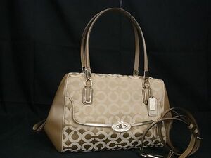 1円 ■美品■ COACH コーチ 25638 マディソン オプアート キャンバス×レザー 2WAY ハンドバッグ ショルダー ライトベージュ系 BF4051