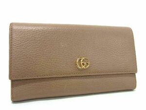 1円 ■美品■ GUCCI グッチ 456116 GGマーモント レザー 二つ折り 長財布 ウォレット 札入れ 小銭入れ レディース ブラウン系 AT2427