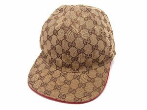 1円 GUCCI グッチ シェリーライン GG柄 ポリエステル×コットン キャップ 帽子 サイズL メンズ レディース ベージュ系 AV1573