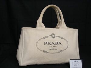 1円 PRADA プラダ B1872B カナパ キャンバス トートバッグ ハンドバッグ レディース メンズ アイボリー系 EA1678