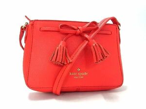 1円 ■美品■ kate spade ケイトスペード PXRUA7594 レザー タッセル ショルダーバッグ ポシェット 斜め掛けかばん レッド系 BF4250