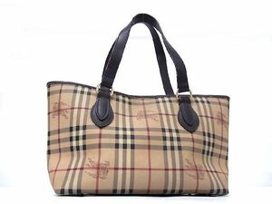 1円 BURBERRY バーバリー ノバチェック PVC×レザー ハンドバッグ トート ショルダー 肩掛けかばん レディース メンズ ブラウン系 BF4120