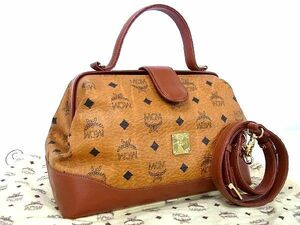 1円 ■美品■ MCM エムシーエム ヴィセトス柄 レザー 2WAY ハンドバッグ ミニボストンバッグ ショルダーバッグ ブラウン系 AV0966