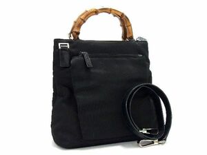 1円 GUCCI グッチ 000 2265 0581 バンブー ナイロン 2WAY ハンドバッグ トート ショルダー 肩掛けかばん ブラック系 BE7185