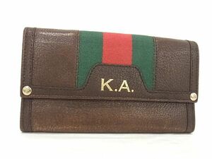 1円 GUCCI グッチ シェリーライン レザー 二つ折り 財布 ウォレット 小銭入れ 札入れ カード入れ レディース ブラウン系 BE7367