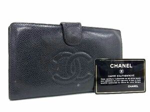 1円 CHANEL シャネル ココマーク キャビアスキン 二つ折り 長財布 ウォレット 札入れ 小銭入れ レディース ブラック系 AS4281