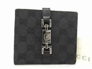 1円 GUCCI グッチ 05474 ジャッキー GG柄 GGキャンバス×レザー 二つ折り 財布 ウォレット メンズ レディース ブラック系 AU2910