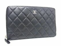 1円 CHANEL シャネル ココマーク マトラッセ ラムスキン ラウンドファスナー 長財布 ウォレット レディース ブラック系 AS4278_画像1