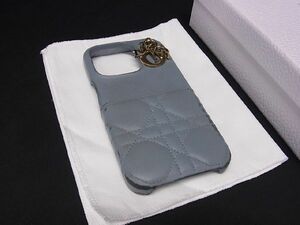 ChristianDior クリスチャンディオール カナージュ レザー iPhone13Pro対応 アイフォン スマホケース スマホカバー ライトグレー系 AT1821