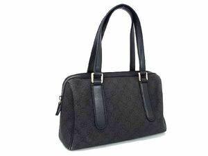 1円 ■美品■ GUCCI グッチ GG柄 GGキャンバス×レザー ハンドバッグ ショルダーバッグ ミニボストン 肩掛け ブラック系 CD0225